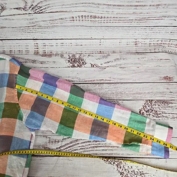 Paul Fredrick Pure Linen Classic Button Shirt 2XLT Vibrant Multi Rainbow Check - Picture 7 of 7